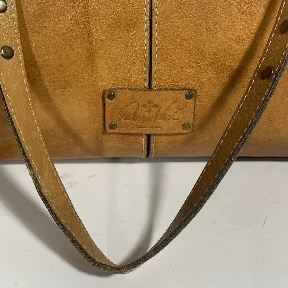 Patricia Nash Cognac Leather Studded Strap Turn Lock Women’s Shoulder Bag Purse